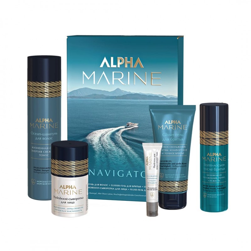 Kit pentru bărbați ESTEL ALPHA MARINE NAVIGATOR, (Șampon, gel pentru bărbierit, loțiune după bărbierit, ser pentru față, gel pentru pielea din jurul ochilor)