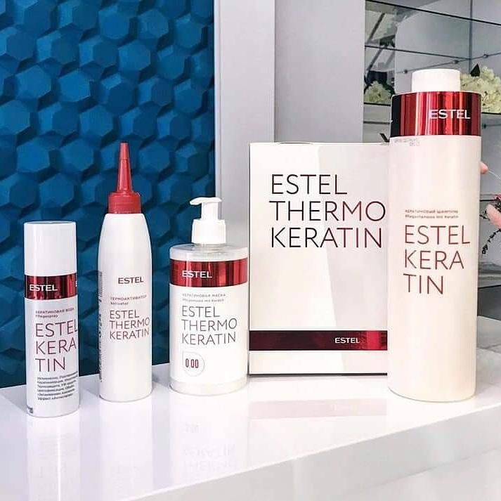 Set pentru procedura de tratament par cheratina ESTEL THERMOKERATINE (Apa cu keratina 100ml, Masca cu keratina 435ml, termoactivator 200ml)