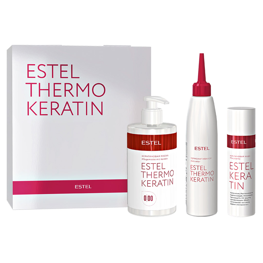 Set pentru procedura de tratament par cheratina ESTEL THERMOKERATINE (Apa cu keratina 100ml, Masca cu keratina 435ml, termoactivator 200ml)