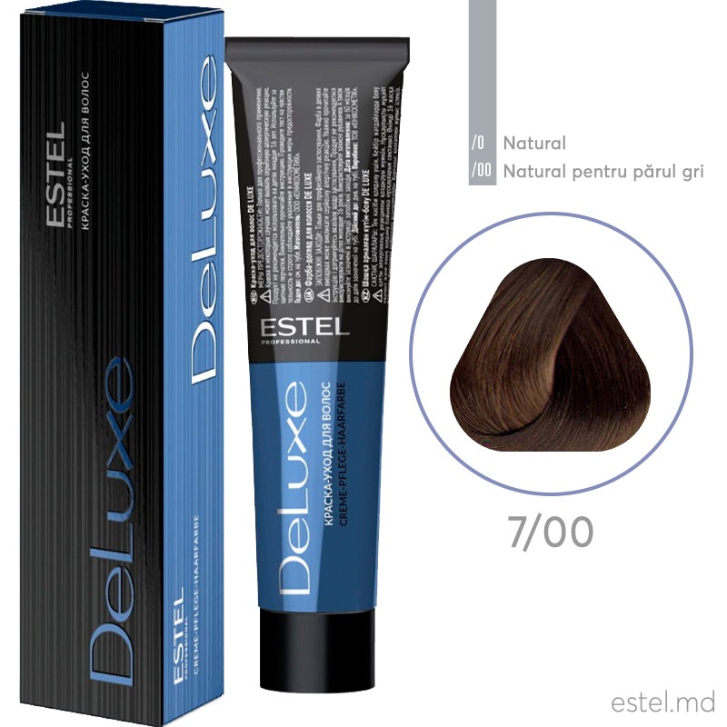 Vopsea permanenta de par De Luxe 7/00 Blond mediu pentru par alb 60 ml