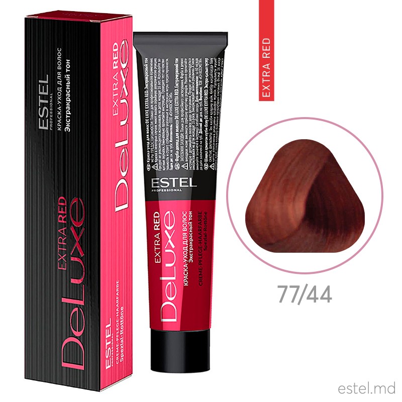 Краска-уход для волос DE LUXE EXTRA RED, 77/44 Русый медный интенсивный, 60 мл