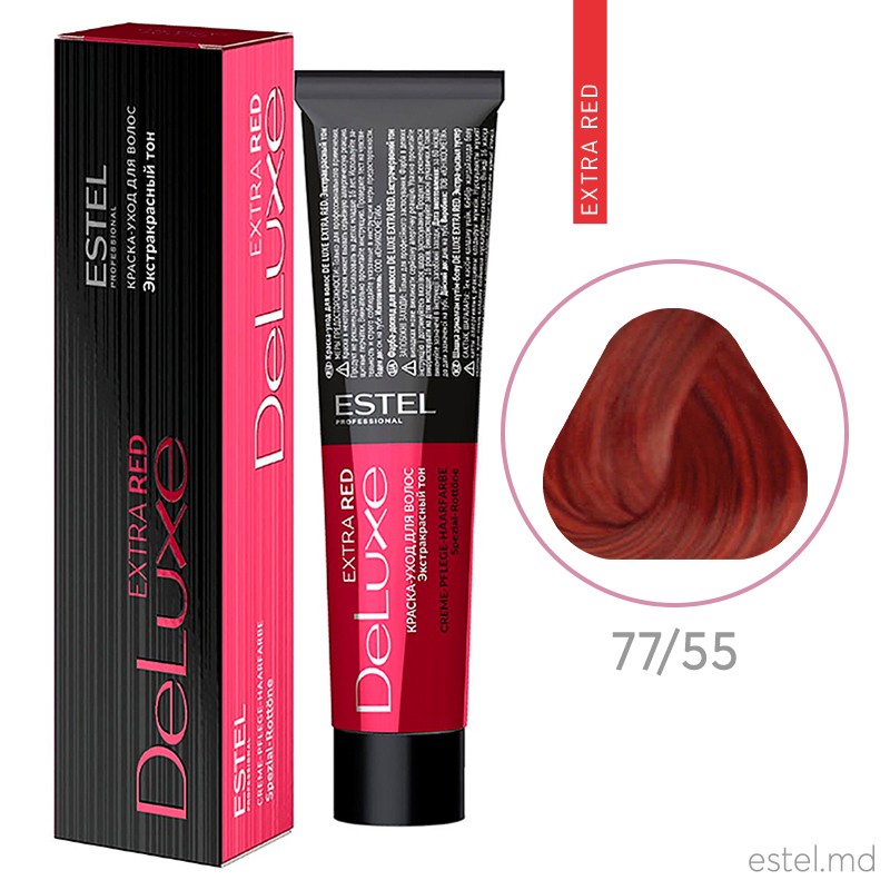 Краска-уход для волос DE LUXE EXTRA RED, 77/55 Русый красный интенсивный, 60 мл