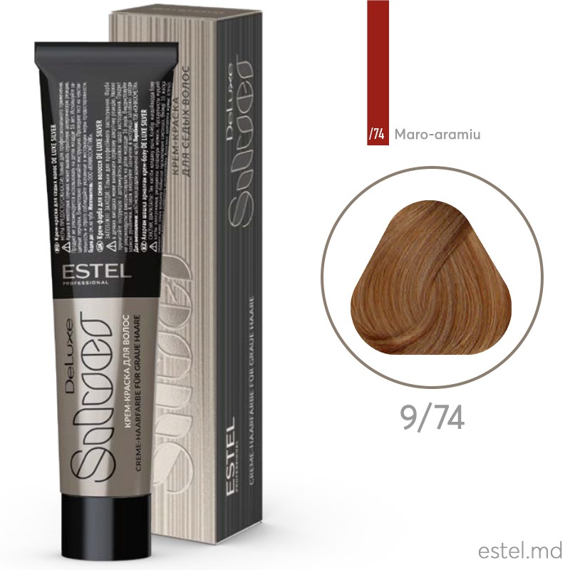 Vopsea-crema permanenta pentru par alb ESTEL DE LUXE SILVER, 9/74 Blond maro-aramiu, 60 ml