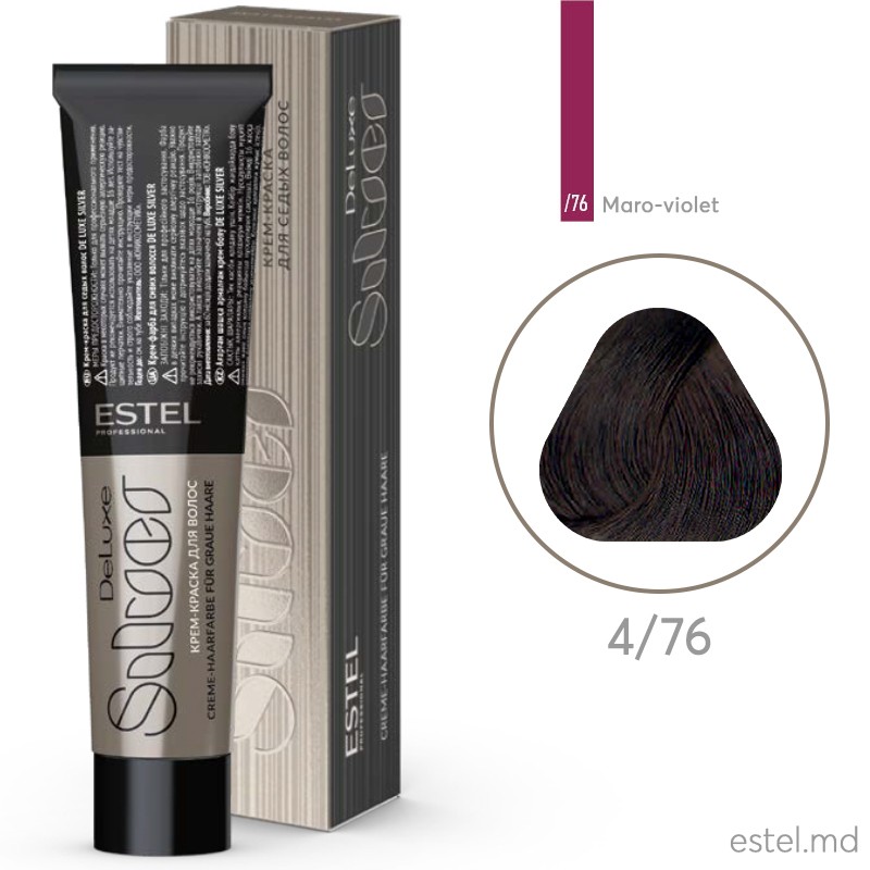 Крем-краска для седых волос DE LUXE SILVER, 4/76 Шатен коричнево-фиолетовый, 60 мл